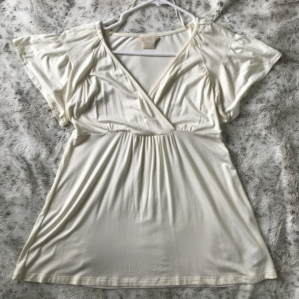 Michael Kors V-Neck Top with Flutter Sleeve